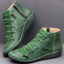 PU Boots Lace-Up Retro Flat Women Boots, Size:43(Green)