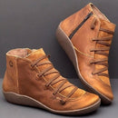 PU Boots Lace-Up Retro Flat Women Boots, Size:43(Dark Brown)