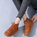 PU Boots Lace-Up Retro Flat Women Boots, Size:43(Dark Brown)