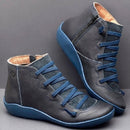 PU Boots Lace-Up Retro Flat Women Boots, Size:43(Blue)
