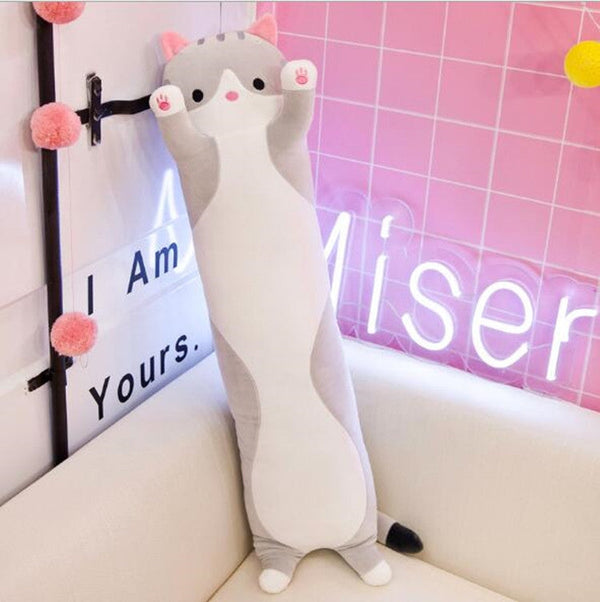 Soft Cute Pet Long Cat Pillow Plush Toy Sleeping Doll Lazy Doll, Size:Height 90cm(Gery)