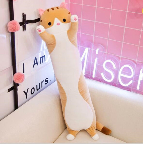 Soft Cute Pet Long Cat Pillow Plush Toy Sleeping Doll Lazy Doll, Size:Height 90cm(Yellow)