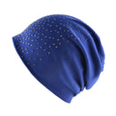 Autumn and Winter Ladies Warm Rhinestones Caps Solid Color Knit Cap Beanie, Size:56-60cm(Blue)