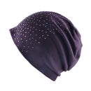 Autumn and Winter Ladies Warm Rhinestones Caps Solid Color Knit Cap Beanie, Size:56-60cm(Purple)