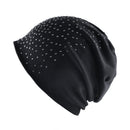 Autumn and Winter Ladies Warm Rhinestones Caps Solid Color Knit Cap Beanie, Size:56-60cm(Black)
