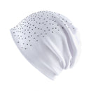 Autumn and Winter Ladies Warm Rhinestones Caps Solid Color Knit Cap Beanie, Size:56-60cm(White)
