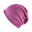 Autumn and Winter Ladies Warm Rhinestones Caps Solid Color Knit Cap Beanie, Size:56-60cm(Pink)