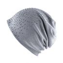 Autumn and Winter Ladies Warm Rhinestones Caps Solid Color Knit Cap Beanie, Size:56-60cm(LIght Gray)