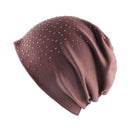 Autumn and Winter Ladies Warm Rhinestones Caps Solid Color Knit Cap Beanie, Size:56-60cm(Brown)