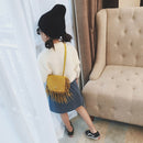 Mini Messenger Bag Cute Tassel Design Kids Coin Purses Children Handbags Shoulder Bags(Dark Brown)