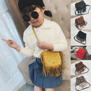 Mini Messenger Bag Cute Tassel Design Kids Coin Purses Children Handbags Shoulder Bags(Dark Brown)