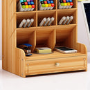 Children Student Multifunctional Wooden Desktop Storage Pen Holder Hand Account Tape Stationery(B11 Cherry Wood)