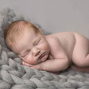 50x50cm New Born Baby Knitted Wool Blanket Newborn Photography Props Chunky Knit Blanket Basket Filler(Yellow)