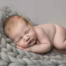 50x50cm New Born Baby Knitted Wool Blanket Newborn Photography Props Chunky Knit Blanket Basket Filler(Gray)