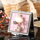 Mini Portable Folding Makeup Mirror Opal Fox With Diamonds(Pink)