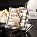 Mini Portable Folding Makeup Mirror Opal Fox With Diamonds(Transparent)