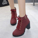 Fashion Square High Heels Solid Color Sneakers Women Snow Boots, Shoe Size:38(Red Wine)