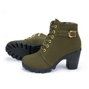 Fashion Square High Heels Solid Color Sneakers Women Snow Boots, Shoe Size:38(Green)