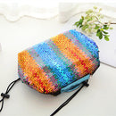 Large Capacity Lazy Cosmetic Bag Sequin Makeup Bag Drawstring Storage Bag(Red Gold)
