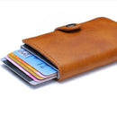 PU Aluminum Alloy Card Case Anti-magnetic RFID Shielding Anti-Theft Wallet(Brown)
