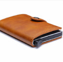 PU Aluminum Alloy Card Case Anti-magnetic RFID Shielding Anti-Theft Wallet(Brown)