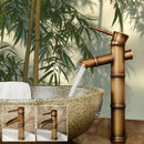 Antique Retro Hot Cold Water Bathroom Counter Basin Bamboo Waterfall Basin Copper Faucet, Specifications:Early 3 Knots