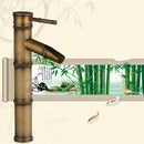Antique Retro Hot Cold Water Bathroom Counter Basin Bamboo Waterfall Basin Copper Faucet, Specifications:Early 3 Knots