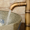 Antique Retro Hot Cold Water Bathroom Counter Basin Bamboo Waterfall Basin Copper Faucet, Specifications:Early 3 Knots