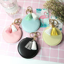 PU Leather Double Sided Girls Portable Folding Mirror Tassel Mini Makeup Mirror(Blue)
