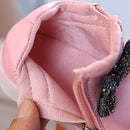 Kids Shoes Baby Infant Girls Eyelash Crystal Bowknot LED Luminous Boots Shoes Sneakers, Size:21(Black with Cotton)