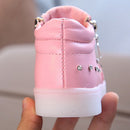 Kids Shoes Baby Infant Girls Eyelash Crystal Bowknot LED Luminous Boots Shoes Sneakers, Size:21(Black with Cotton)