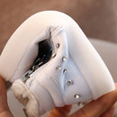 Kids Shoes Baby Infant Girls Eyelash Crystal Bowknot LED Luminous Boots Shoes Sneakers, Size:21(Pink with Cotton)