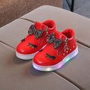 Kids Shoes Baby Infant Girls Eyelash Crystal Bowknot LED Luminous Boots Shoes Sneakers, Size:25(Red)