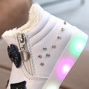 Kids Shoes Baby Infant Girls Eyelash Crystal Bowknot LED Luminous Boots Shoes Sneakers, Size:25(Red)