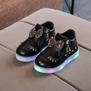 Kids Shoes Baby Infant Girls Eyelash Crystal Bowknot LED Luminous Boots Shoes Sneakers, Size:25(Black)