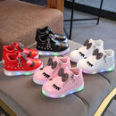 Kids Shoes Baby Infant Girls Eyelash Crystal Bowknot LED Luminous Boots Shoes Sneakers, Size:25(Black)