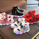 Kids Shoes Baby Infant Girls Eyelash Crystal Bowknot LED Luminous Boots Shoes Sneakers, Size:25(Red with Cotton)