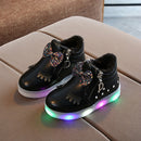 Kids Shoes Baby Infant Girls Eyelash Crystal Bowknot LED Luminous Boots Shoes Sneakers, Size:25(Black with Cotton)