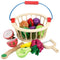 YLB-12 PCS Fruit Basket Children Wooden Magnetic Cut fruit and Vegetables Baby Cut Music Play House Kitchen Toys