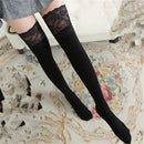 Lace Stockings Above The Knee Non-Slip Thigh Socks Cotton Vertical Stripe Socks(Black)