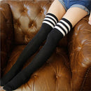 Black White Striped College Style Long Socks Thigh Socks One Size(Black)