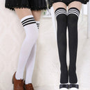 Black White Striped College Style Long Socks Thigh Socks One Size(Black)