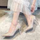 Women Shoes Shallow Glitter Frosted Stiletto, Size:38(Gold)