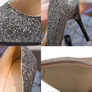 Women Shoes Shallow Glitter Frosted Stiletto, Size:38(Gold)
