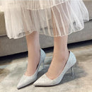 Women Shoes Shallow Glitter Frosted Stiletto, Size:38(Silver)