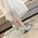Women Shoes Shallow Glitter Frosted Stiletto, Size:38(Silver)