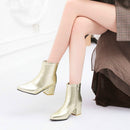 Autumn Winter Glitter Square Heel Pointed Low-Top Women Boots, Size:37(Gold)