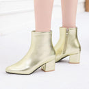 Autumn Winter Glitter Square Heel Pointed Low-Top Women Boots, Size:37(Gold)