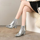Autumn Winter Glitter Square Heel Pointed Low-Top Women Boots, Size:37(Silver)