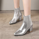 Autumn Winter Glitter Square Heel Pointed Low-Top Women Boots, Size:37(Silver)